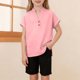 thumbnail image 1 of Camisa de verano para niñas, con botones sólidos, cuello en V, holgada, blusa con abertura lateral, blusas de algodón y lino para niñas, 1 of 9