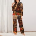 thumbnail image 2 of KLL Cat Dog Friendship Print Women's Long Sleeve Pajamas with Pants Sleepwear Loungewear 2 Set-Small, 2 of 7