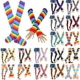 thumbnail image 2 of Fashion Striped Cotton Long Tube Gloves and Socks Combination, Seven Color Rainbow Design, Unisex for Men and Women, Comfortable and Stretchy, Orange Black Stripes, 2 of 3