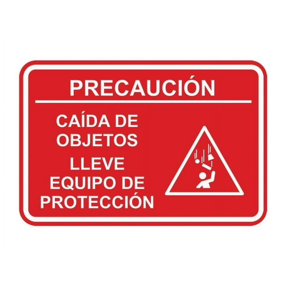 Signs ByLITA Classic Framed Precaución CaÃda de Objetos Lleve Equipo de protección Door or Wall Sign Easy Installation | Health And Safety | Building And Hospitality Sign (Red) - Large