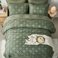thumbnail image 3 of Flymme 7 Pieces King Comforter Sets Dark Green Bed in a Bag Boho Bed Set Geometric Embroidery Shabby Chic Bedding with Sheets, Pillowcases & Shams, 3 of 8
