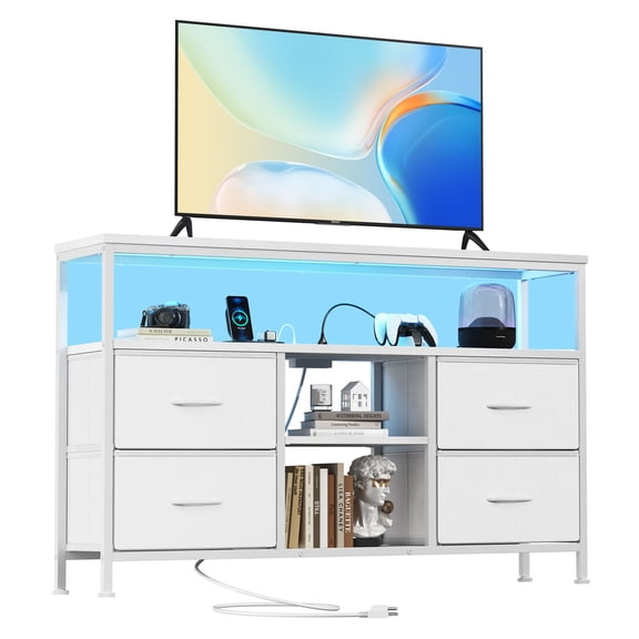 50 Inch TV Stand with LED Lights, 4 Drawers and Power Outlets, Brown