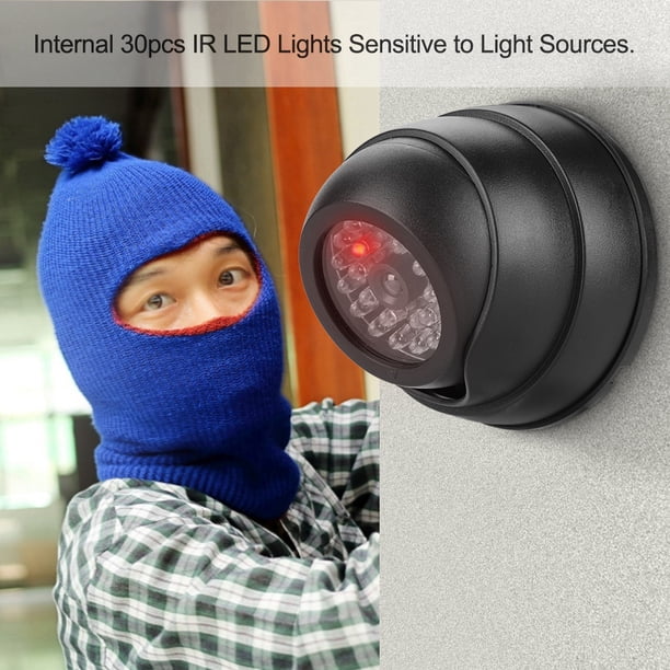 Cámara Domo Falsa Simulada Cámara de Seguridad de Vigilancia CCTV Con 30 LED IR LED Intermitente Interior Exterior Fácil Instalación Carcasa de Plástico Transparente Negra Negra