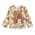 thumbnail image 5 of Xixirimido Capybara and Daisy Floral Pattern Girls Long Sleeve Shirts Cute Kids Fashion Crew Neck Tunic Tops Tie-hem Tees for Fall Winter, Size 5-6, 5 of 7