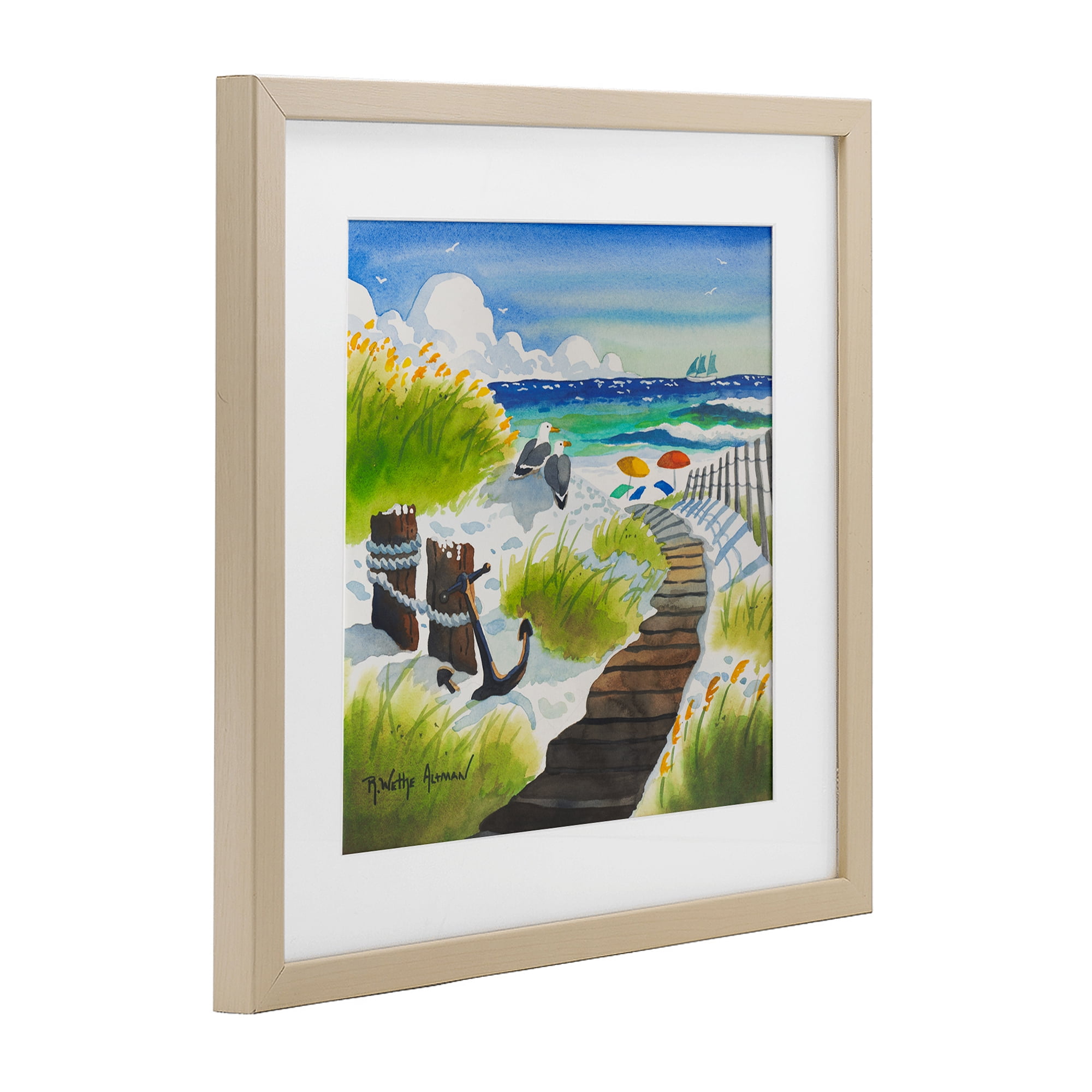 Stupell Industries Seagull & Anchor on Shore Birch Framed Print Under Glass, design by Robin Altman