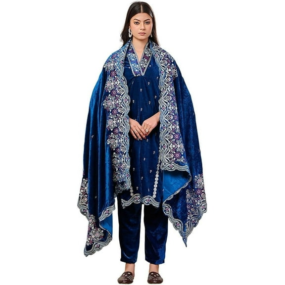 Futragabha special blue velvet suit set with dupatta and pent for festival Wear
