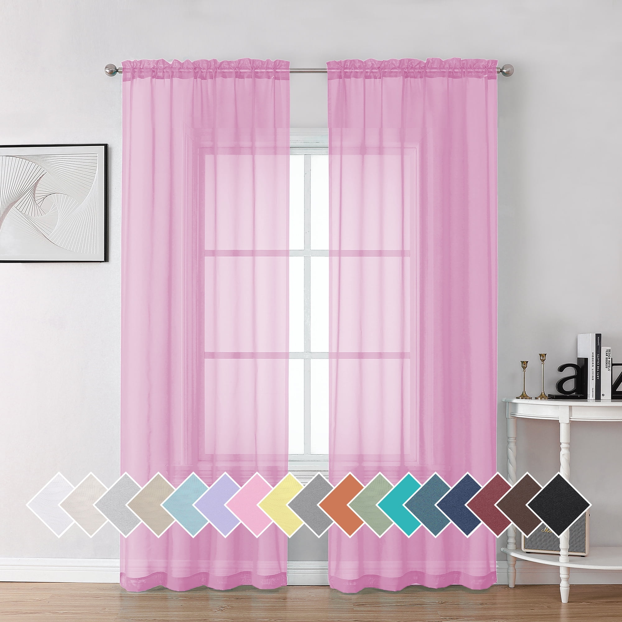 OVZME Window Pink Sheer Curtains 84 inch Lengh 2 Panels for Living Room, Privacy Semi Sheer Window D(图2)