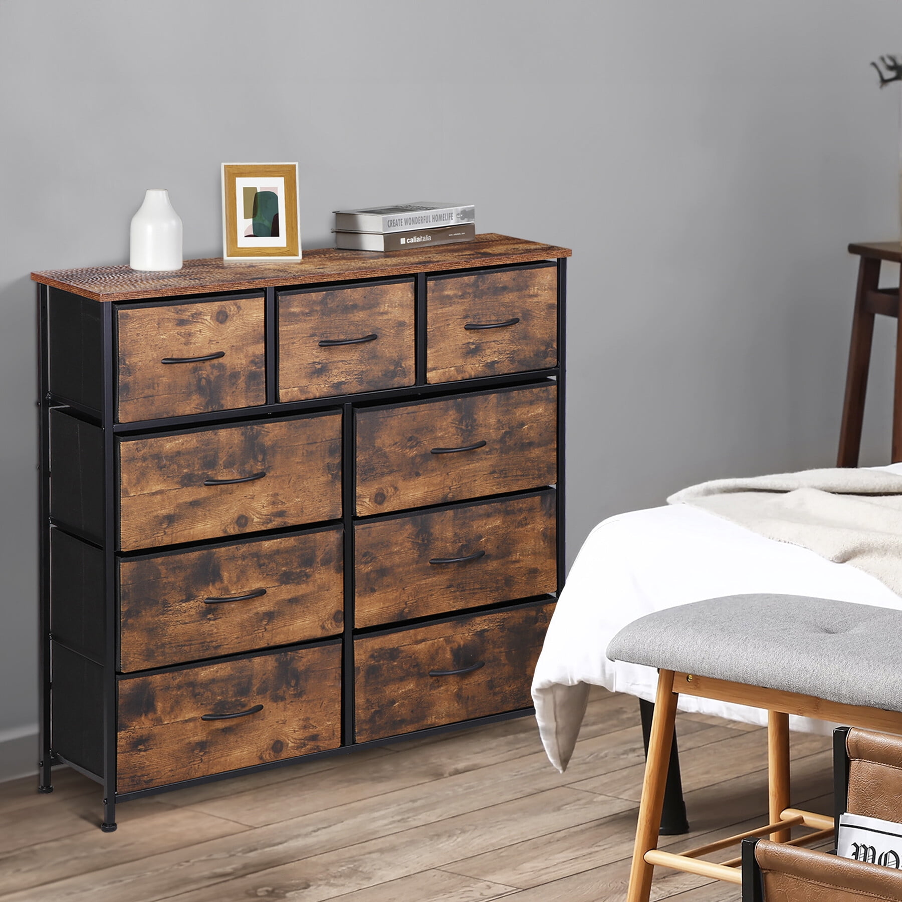 ZENY Large Wood Dresser with Steel Frame, 11.8" x 39.3" x 39.3"
