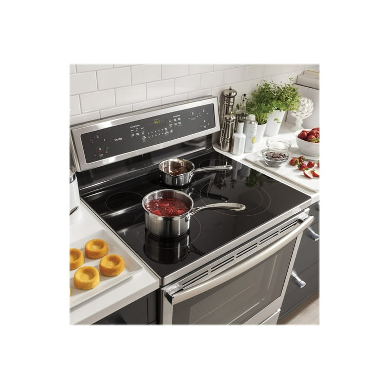 GE 30-in Glass Top 4 Elements 5.3-cu ft Self-Cleaning Slide-in Electric  Range (Stainless Steel) in the Single Oven Electric Ranges department at