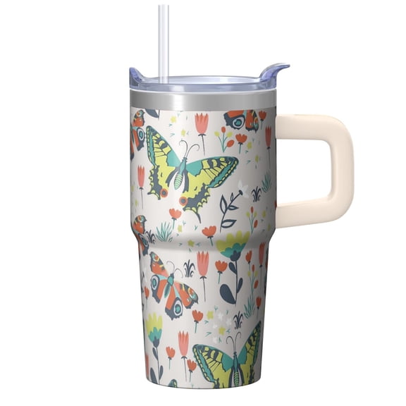 Purple Butterfly 20OZ Outdoor Tumbler with Handle Stainless Steel Insulated Coffee Travel Mug Perfect Gift for Women Girls on Birthday Christmas Camping Use