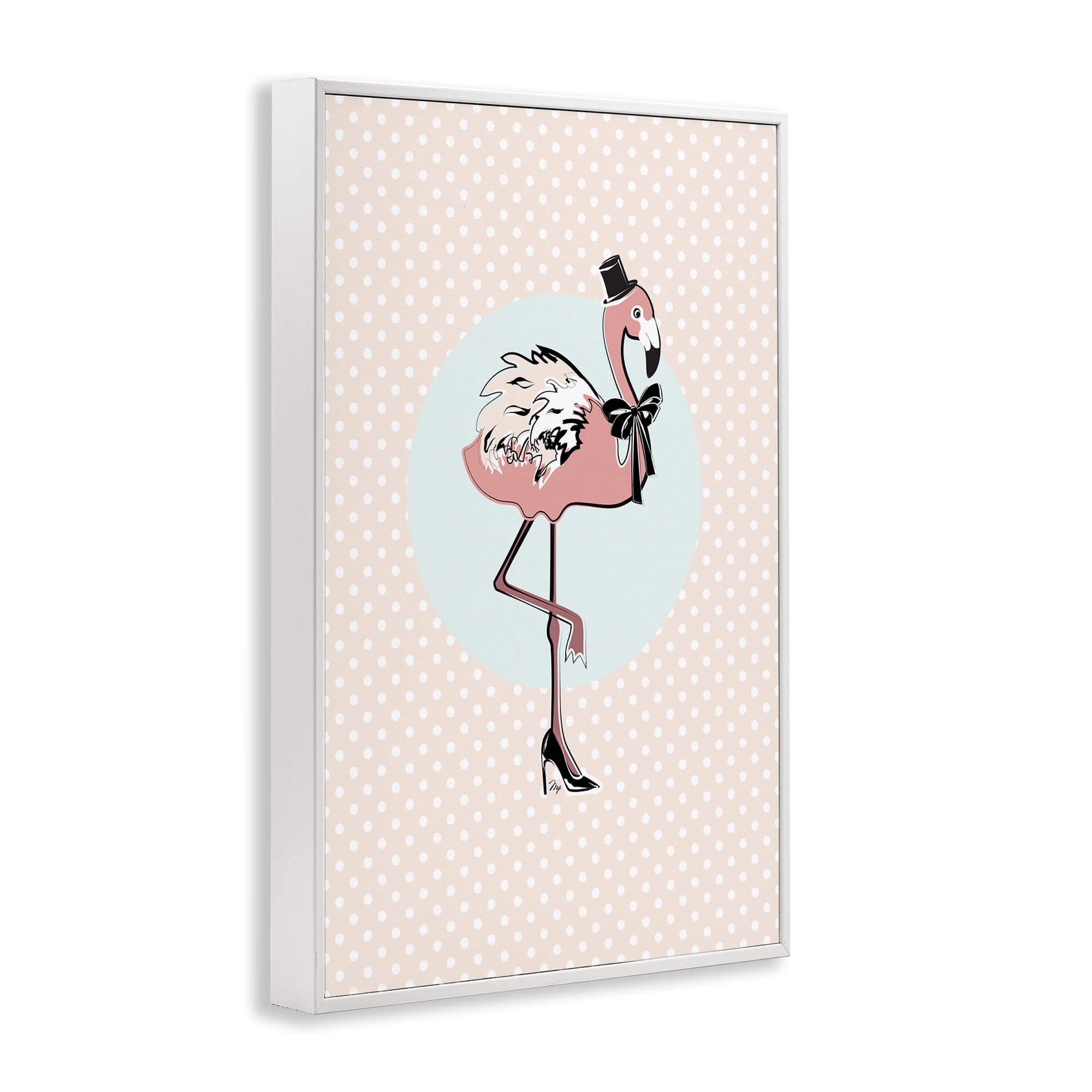 Stupell Industries Flamingo & Top Hat Novelty Painting White Framed Art Print Wall Art, 12 x 18