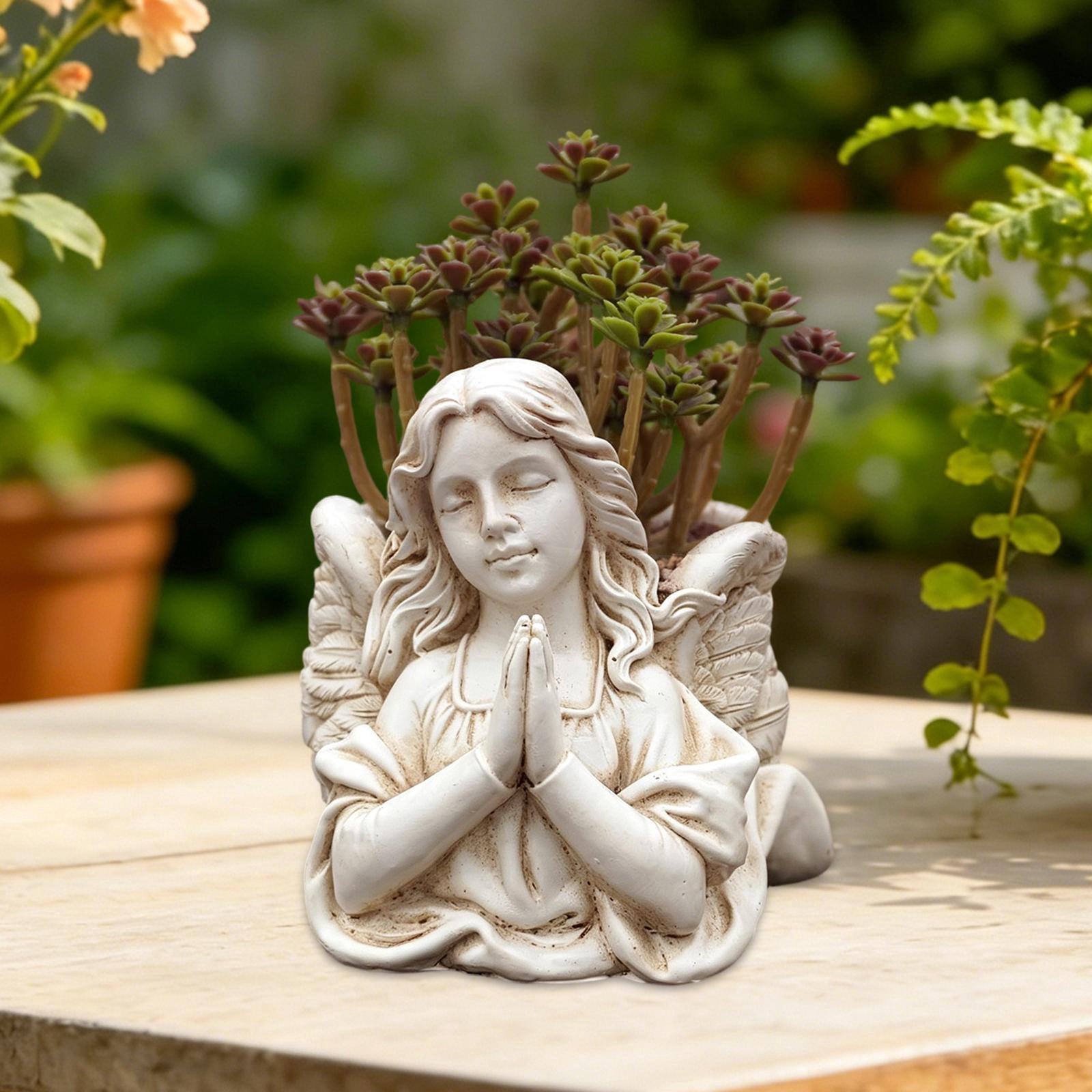 Nishiyuenyi Praying Angel Bust Garden Statue Planter Plant Pot Gift Sculpture Outdoor Figurine Container White for Table Centerpiece Desk