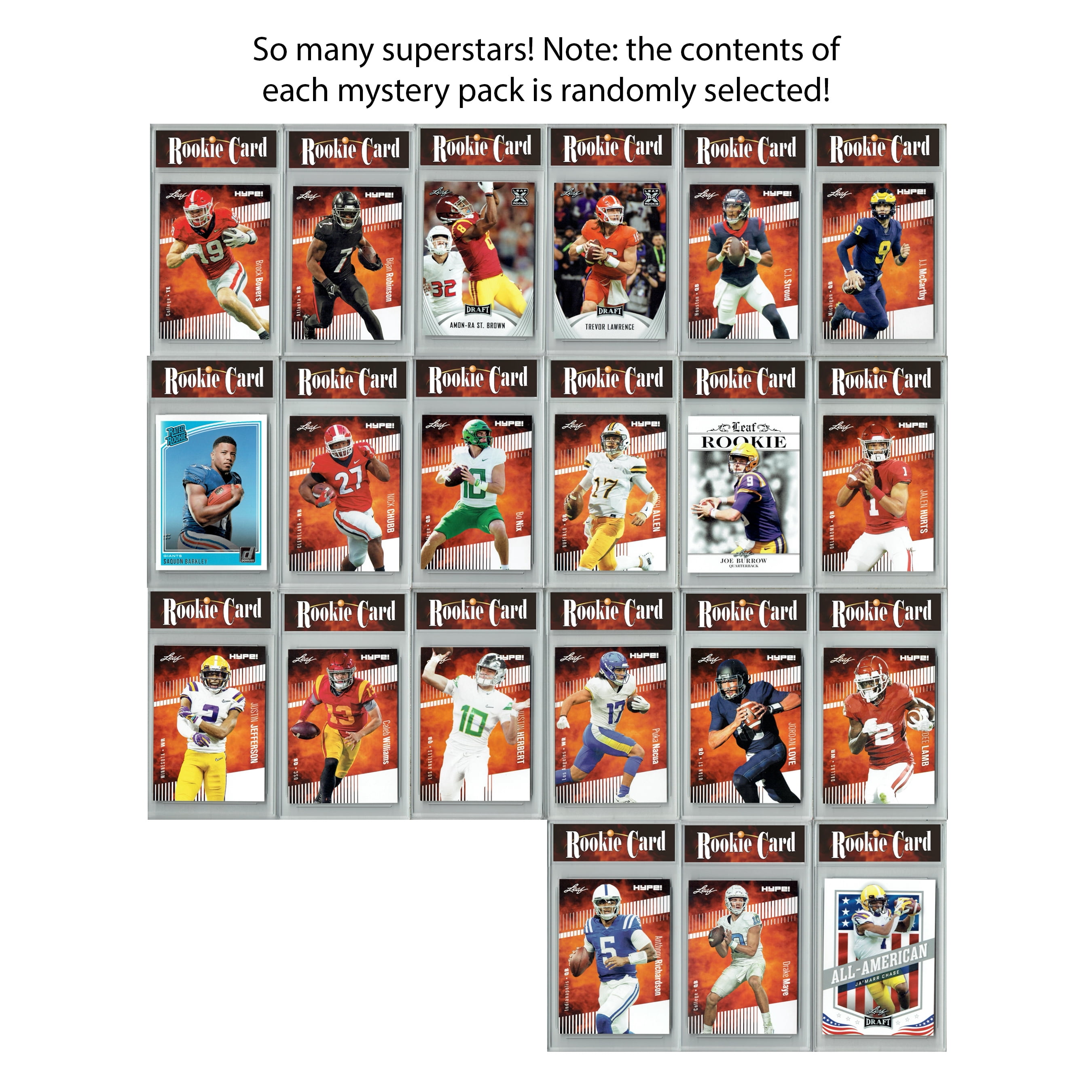 Football Certified Mint 3-Card Mystery Pack featuring Top Draft Picks, All-Pros, Rookies of the Year, & MVPs