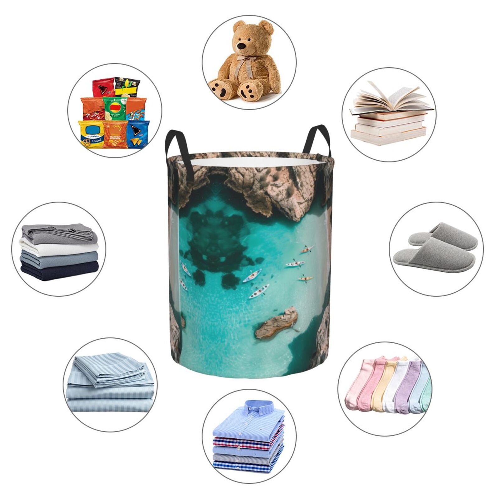 Large Laundry Basket with Handles - Turquoise Beach Kayaking Kids Baby Dirty Clothes Laundry Hamper for Bedroom Aesthetic