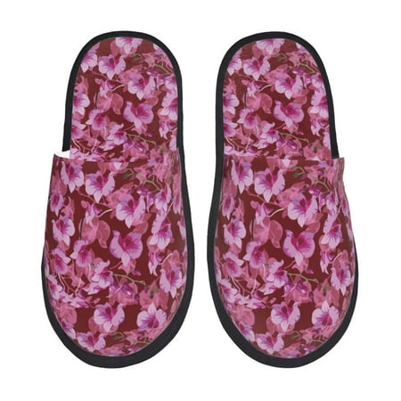 Balery Orchids Flowers Slient Indoor Furry Fleece Comfort House Shoes Soft Non-Slip Home Shoes Cotton slippers House Slippers-- Medium