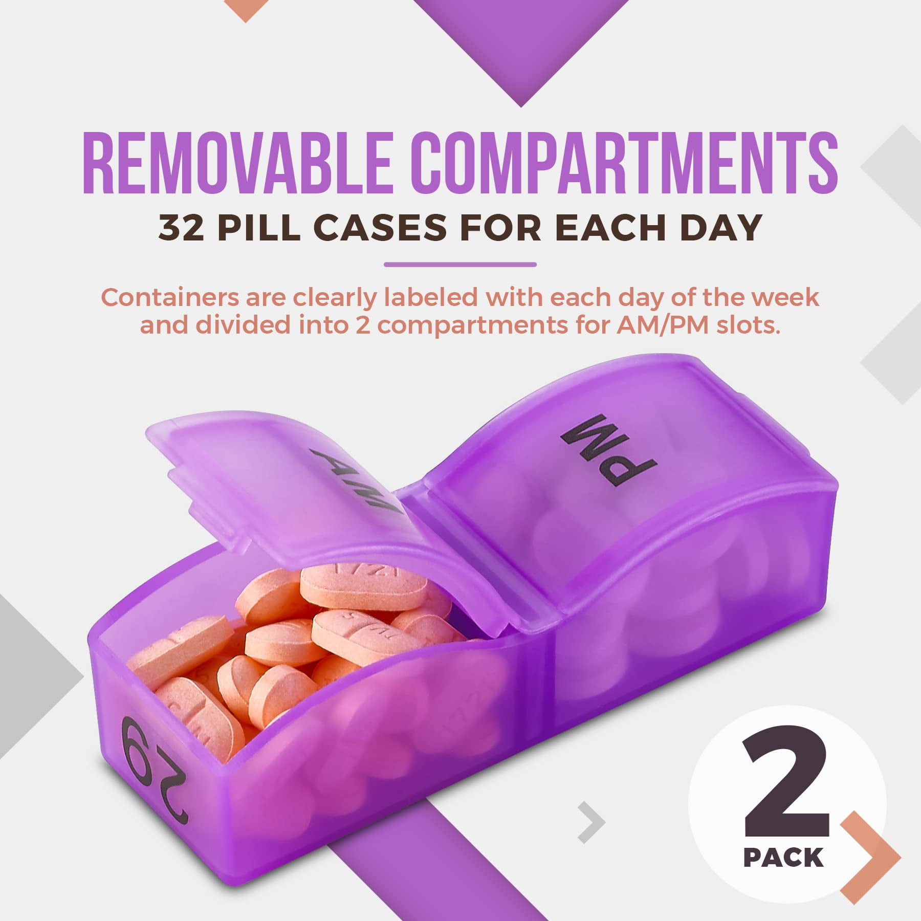 MEDca Monthly Pill Organizer (Pack of 2) AM/PM, 32-Day Daily Organizer