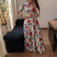 thumbnail image 1 of DPTALR Manches Longues Femmes O Bandage Imprimé Col Boutonné Robe Longue Décontractée, 1 of 7