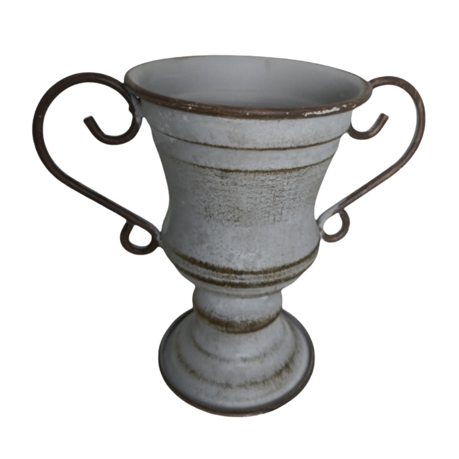 Large Urn Planter Clearance Sale - Vintage Distressed Iron Flower Pot, Cement Look Wicker Urn Planter for Outdoor Garden, 7 Inch Pedestal Style Planters for Patio Balcony, Durable Weather-Resistant