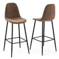 thumbnail image 1 of Costway Set of 2 Bar Stools 29.5" Velvet Upholstered High Back Bar Chairs Kitchen Brown, 1 of 7