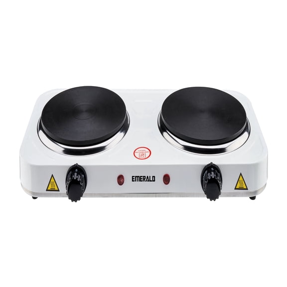 Emerald Compact & Portable, 2000W (2x1000W) Electric Double Burner 6.1" Coils Less Plate Stovetop - White