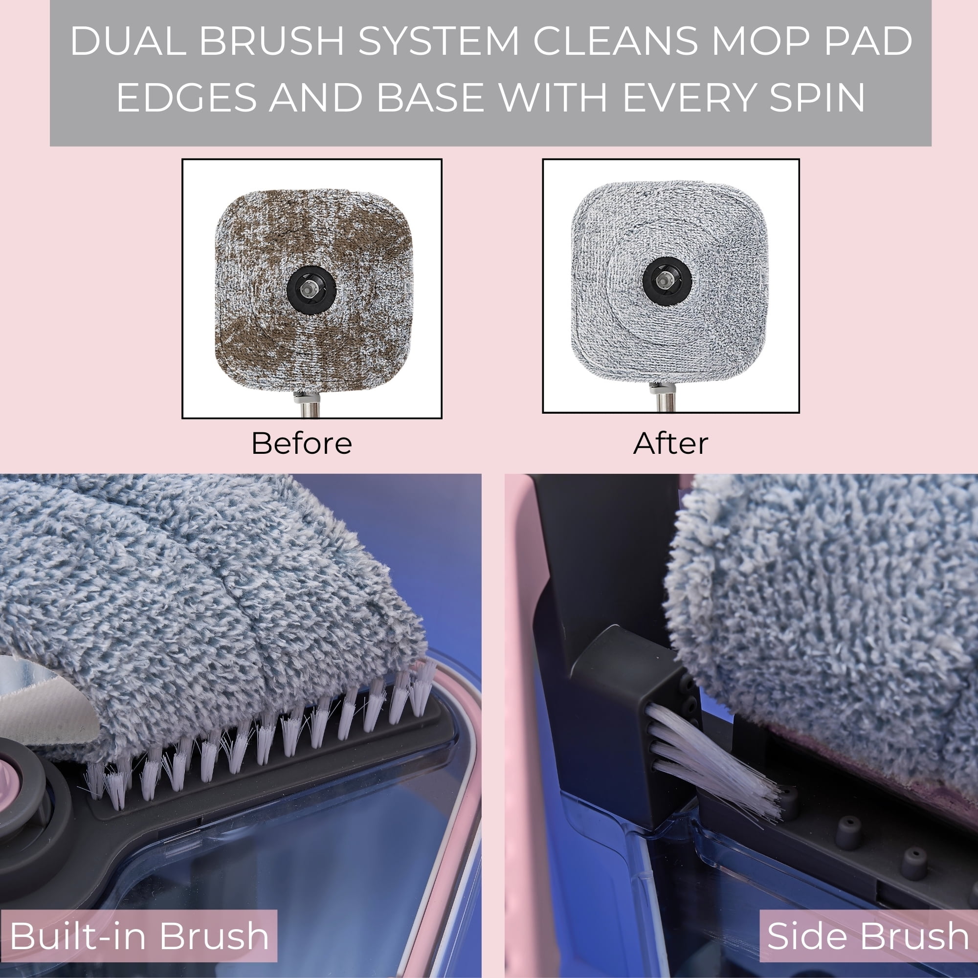 True Clean Spin Mop and Bucket System with Clean Water Separation, Self Cleaning Microfiber Floor Mop for Vinyl & Tile, Rose