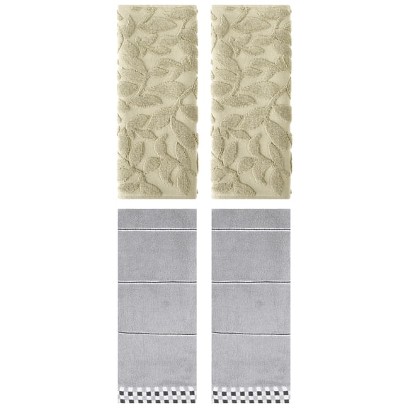 Unique Bargains 4 Pcs Striped Absorbent Soft Towels 14 x 30 Inch Grey/Khaki