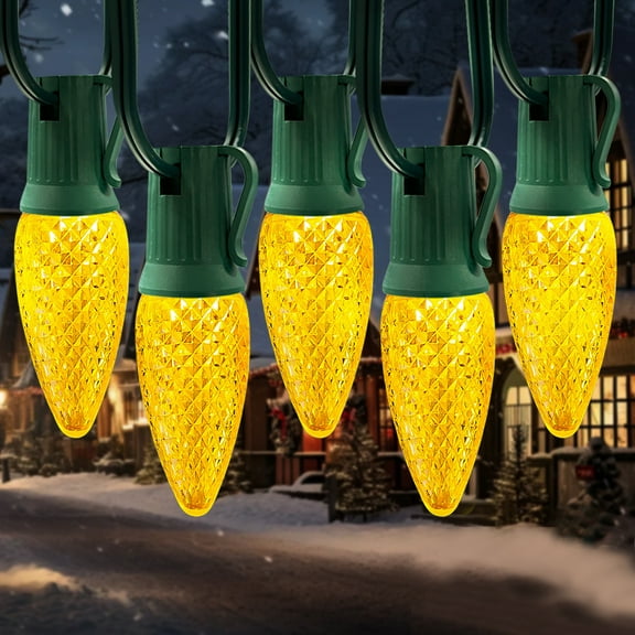LAMPHOME Yellow C9 Christmas String Light Outdoor, 25FT Shatterproof LED for House Rooflines & Pathways, Connectable Waterproof Vintage Christmas Light for Tree, Yard, Patio, Porch, Garden