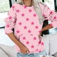 thumbnail image 2 of miqiqism Women Star Printed Sweatshirt Juniors Trendy Crew Neck Long Sleeve Shirt Teen Girls Casual Pullover Top Fall Y2K Tunic Clothes with Pockets,Pink,X-Large, 2 of 6