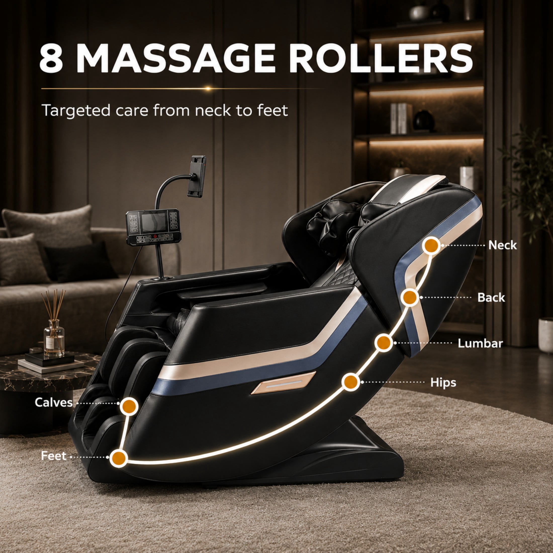 Aenkyo Full Body Zero Gravity Massage Chair Recliner with 8 Fixed Rollers and Foot Massage, Black