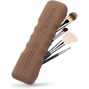 Silicone Travel Makeup Brush Holder, Travel Soft Cosmetic Case,Waterproof Face Brushes Organizer,Portable & Small Makeup Brushs Container withClosure(Brown)