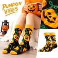 thumbnail image 2 of Halloween Socks, Spooky Crew Socks, Pumpkin Socks, Fall Themed Socks, Cute Halloween Gifts, Autumn Novelty Socks, Unisex Holiday Socks, Orange Black Patterned Socks, 2 of 7