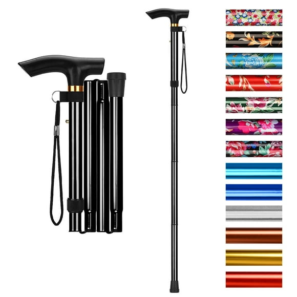Bastón plegable Supregear, ajustable en 5 niveles de altura, ligero, plegable, portátil, de viaje, con correa de muñeca y mango en T, para personas mayores, discapacitadas, hombres y mujeres, color ne