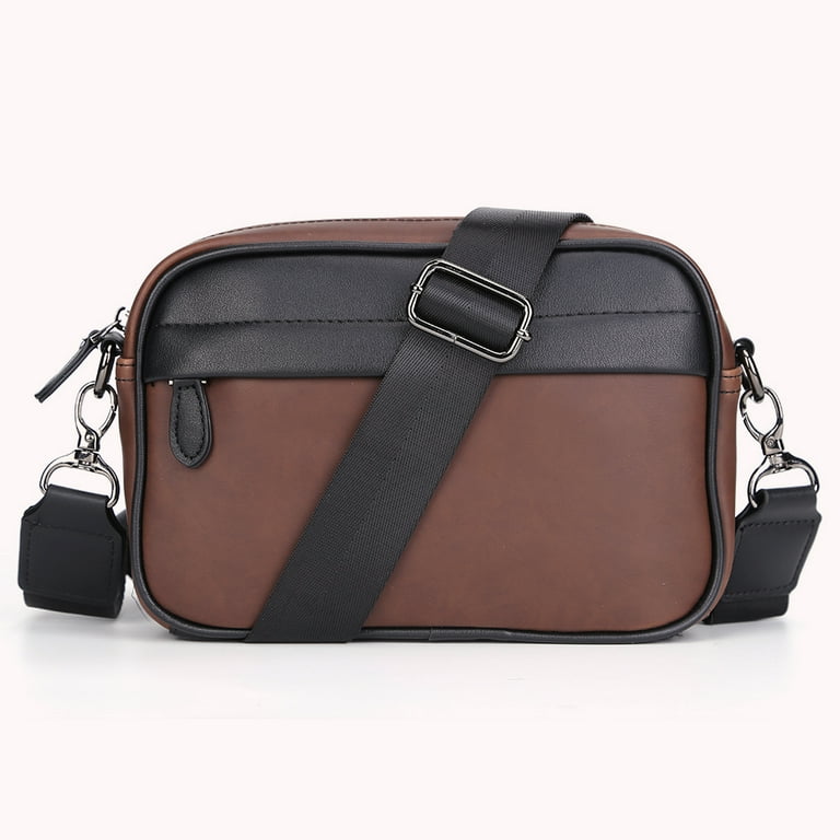 Men's Casual Plaid Shoulder Bag Leather Crossbody Pouch Adjustable Strap Messenger  Bag