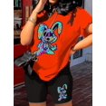 thumbnail image 3 of Conjunto de dos piezas con estampado de dibujos animados, camiseta de manga corta con cuello redondo y pantalones cortos, conjunto casual de verano de 2 piezas, ropa de mujer, 3 of 4