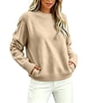 thumbnail image 2 of Womens Pullover Sweaters with Pocekt Casual Loose Fit Long Sleeve Lightweight Warm Fall Winter Tops Khaki XL, 2 of 6