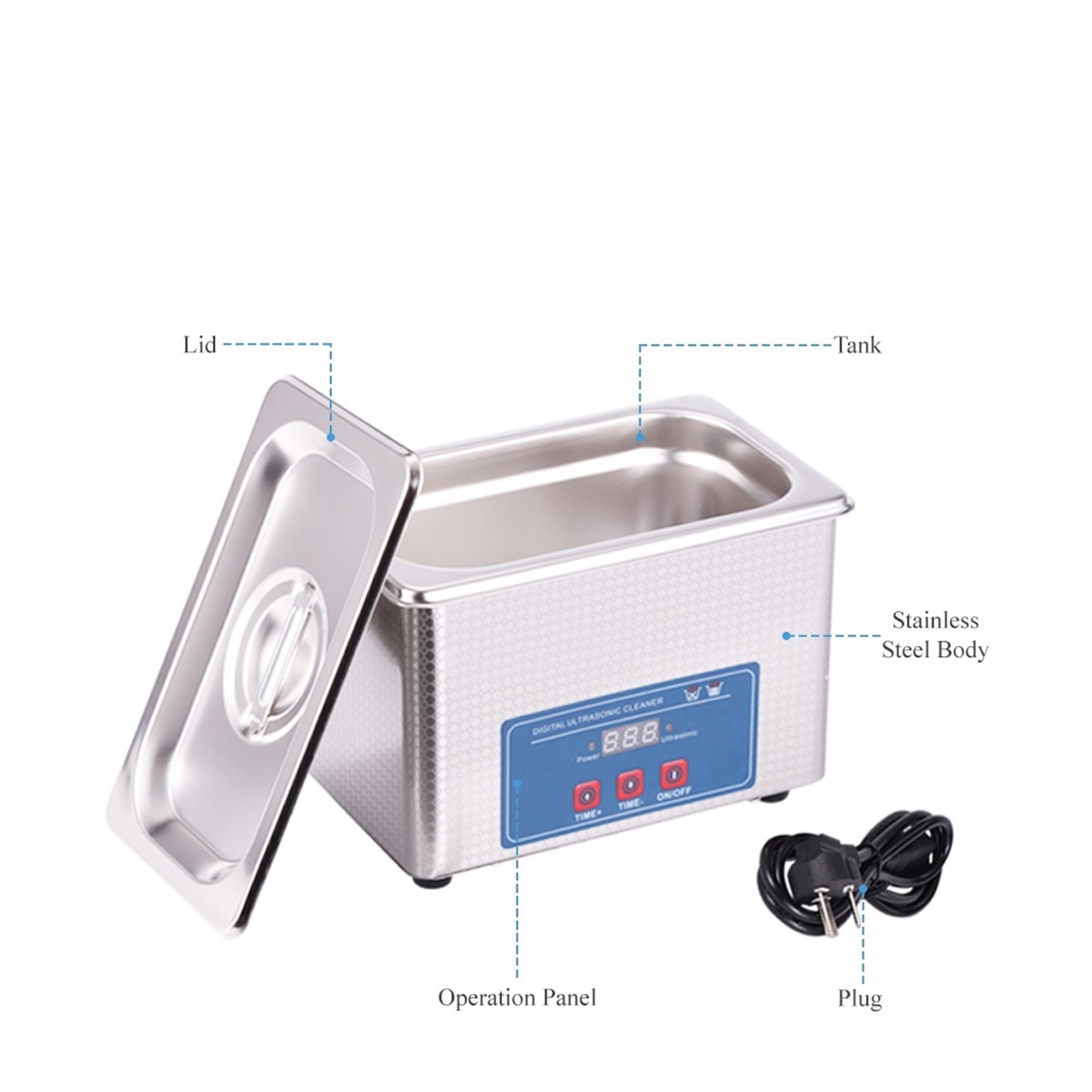 Digital Ultrasonic Cleaner Bath 0.8L 35W Stainless Tank Rust Oil Degreaser Fuel Nozzle Jewelry Ring Necklace Ultrasound Cleaning ,Strong Cleaning