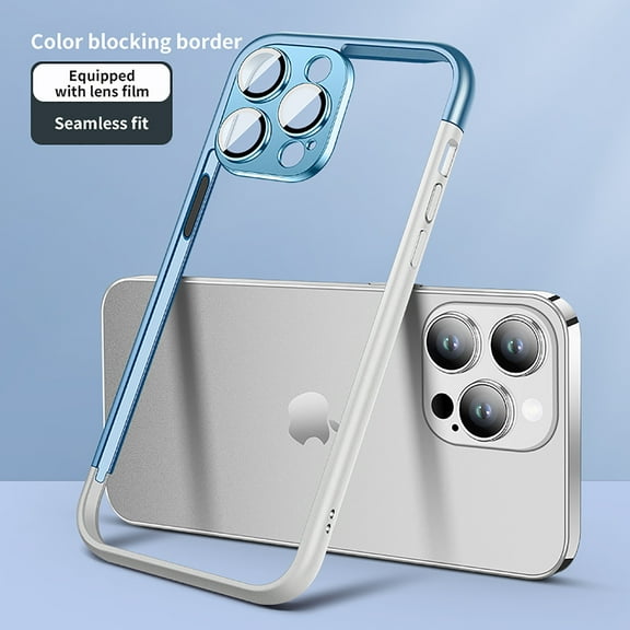 Feishell for iPhone 12 Bumper Case with Camera Lens Protector,Shockproof PC Slim Lightweight Hard Metal Button No Backboard Heat Dissipation Phone Case Support Wireless Charging,Blue White