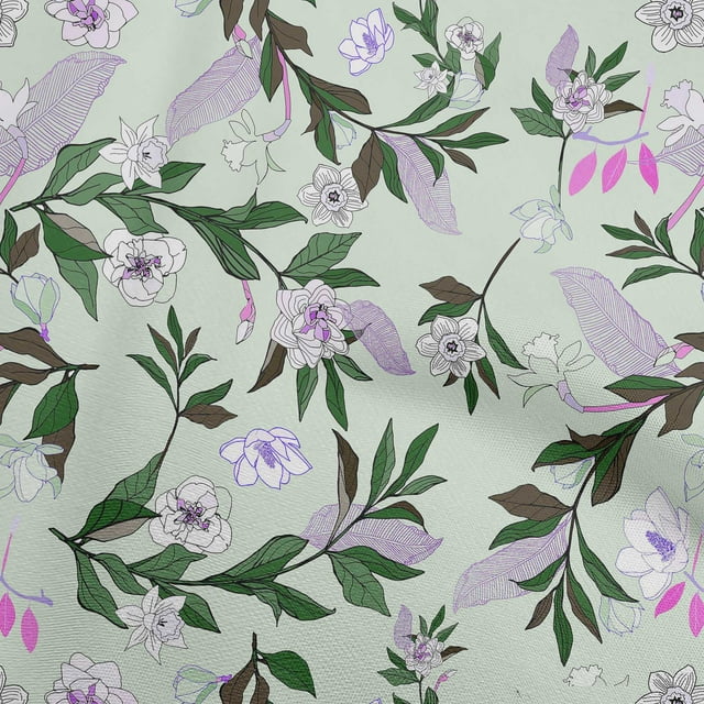 oneOone Rayon Mint Green Fabric Floral Sewing Material Print Fabric By The Yard 56 Inch Wide