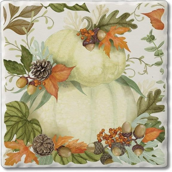 Absorbent Stone Tumbled Tile Coasters, Farmhouse Pumpkin Stack, Set of 4