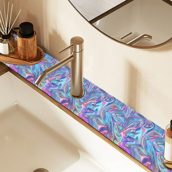 2 Pack Iridescent Liquid Marble Faucet Mat for Kitchen Sink 30'' Sink Splash Guard Mat Super Absorbent Fast Drying Drain Pad
