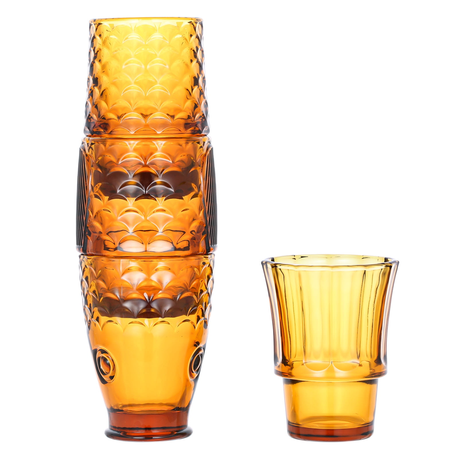 Stackable Drinking Glasses Amber Nautical Glassware for Gift Set of 4 MDLUU Fish Design Tumbler Glasses Colored Glass Beverage Cups