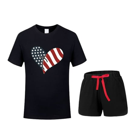 

Kid Toddler Boys Outfits 4Thof July Short Sleeve Independence Day Prints T Shirt Tops With Shorts Set Cute Clothes Size 100 Black