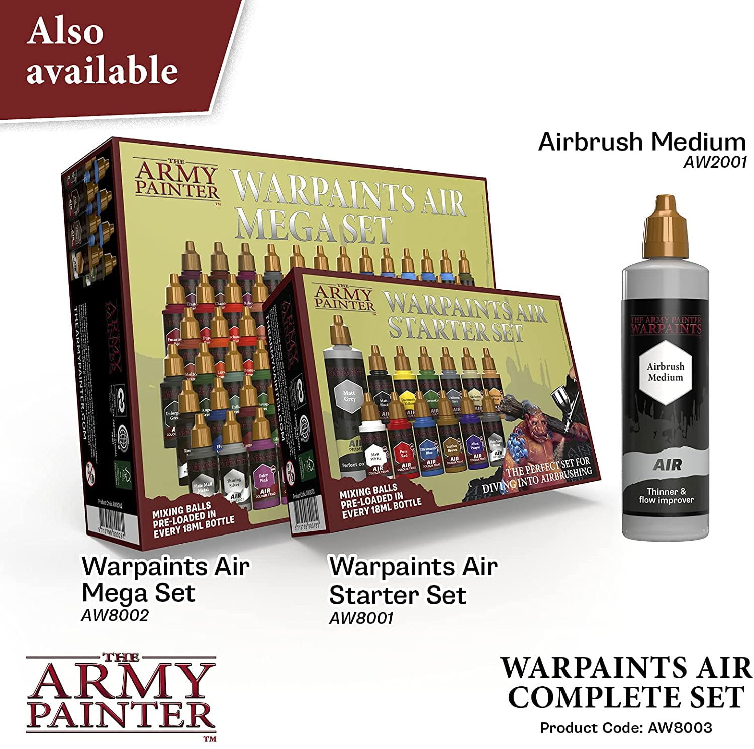  The Army Painter - Warpaints Airbrush Mega Paint Set & Airbrush  Paint Thinner Bundle - Non-Toxic Water Based Acrylic Airbrush Paint Set,  Flow Improver and Airbrush Medium for Miniature Wargaming 