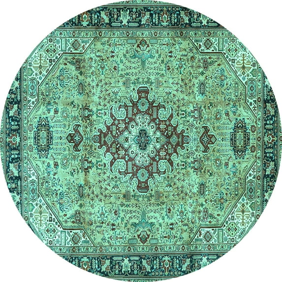 Ahgly Company Indoor Round Medallion Turquoise Blue Traditional Area Rugs, 8' Round