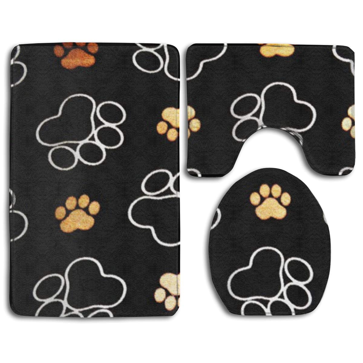 CHAPLLE Dog Size Foot 3 Piece Bathroom Rugs Set Bath Rug Contour Mat and Toilet Lid Cover