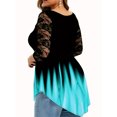 thumbnail image 6 of DYMADE Womens Summer Casual Lace Stichting 3/4 Sleeve Round Neck Gradient Print Basic T-Shirts Blouses Plus Size, 6 of 7