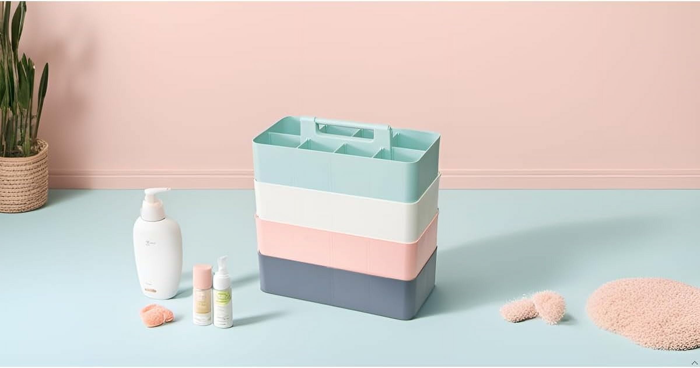 Portable Caddy Organizer - Stackable Plastic Caddy with Handle | Desk, Makeup, Dorm Caddy, Classroom Art Organizers (Made In Usa) (Mint/Ivory/Pink/Gray)