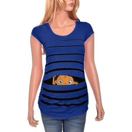 

Maternity Shirts Long Short Sleeve Maternity Cute Funny Baby Print Striped Short Sleeve T-shirt Pregnant Tops Womens Maternity Tunic