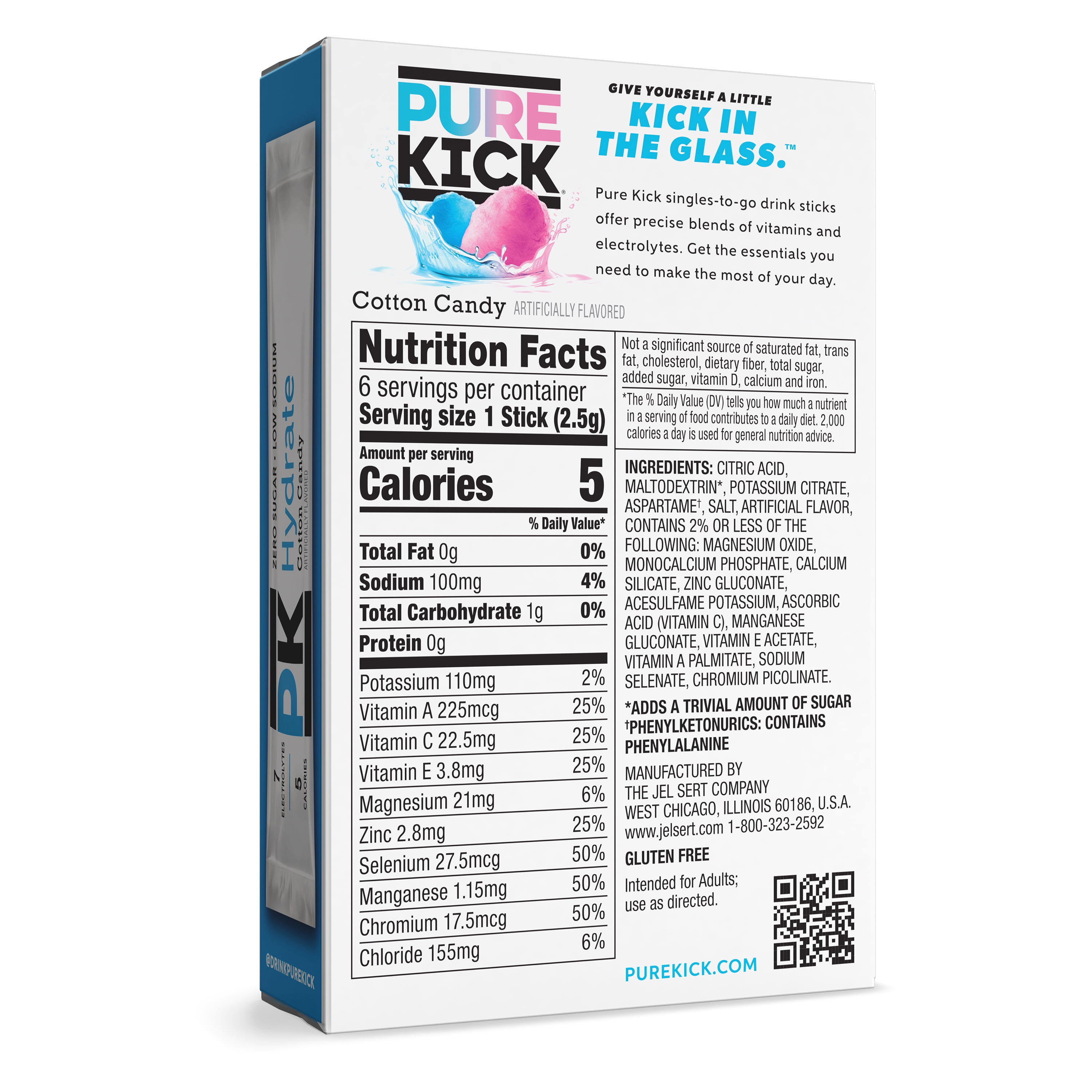 (6 pack) Pure Kick Cotton Candy, Hydration Electrolyte Powdered Drink Mix, 6 Count Packets