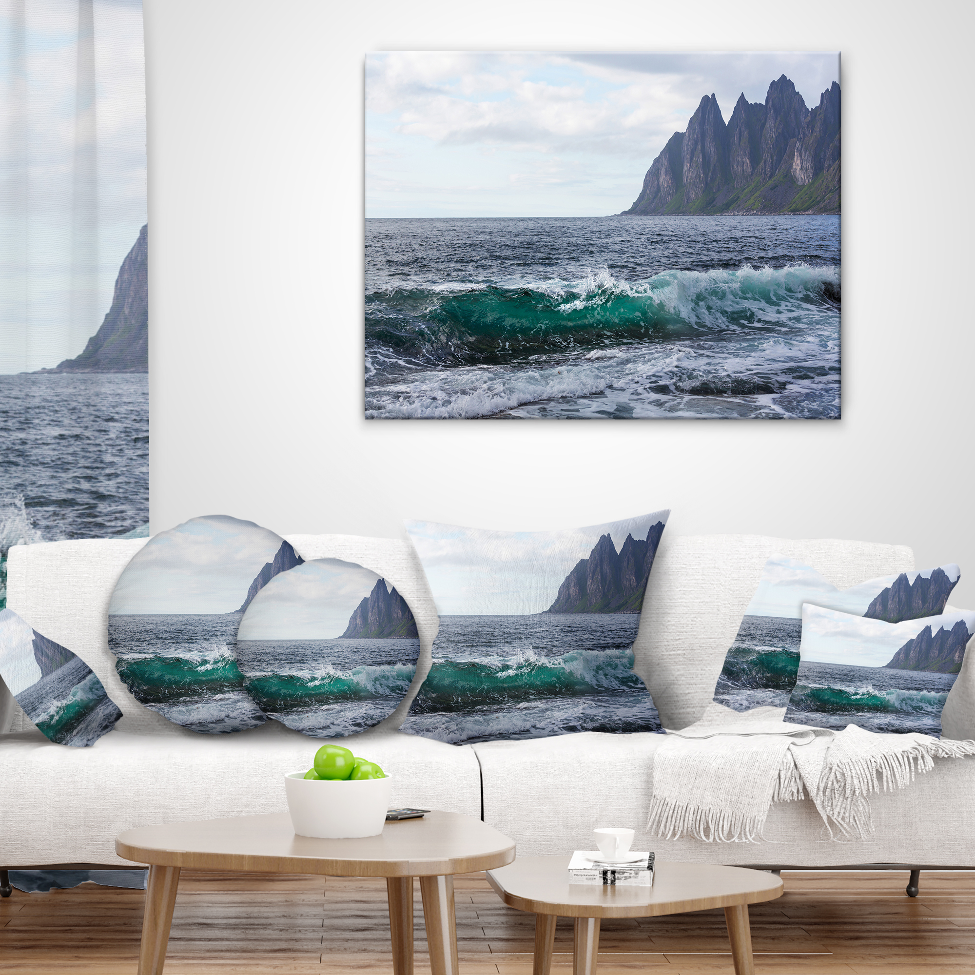 Designart Beautiful Lofoten Island Norway - Seashore Throw Pillow - 18x18